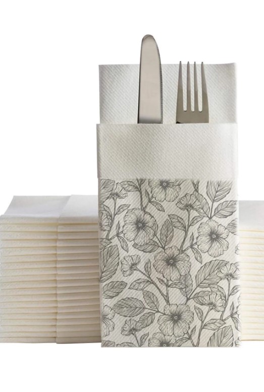 Çiçek Desenli Baskılı 48x48 Cepli Peçete 50 Adet